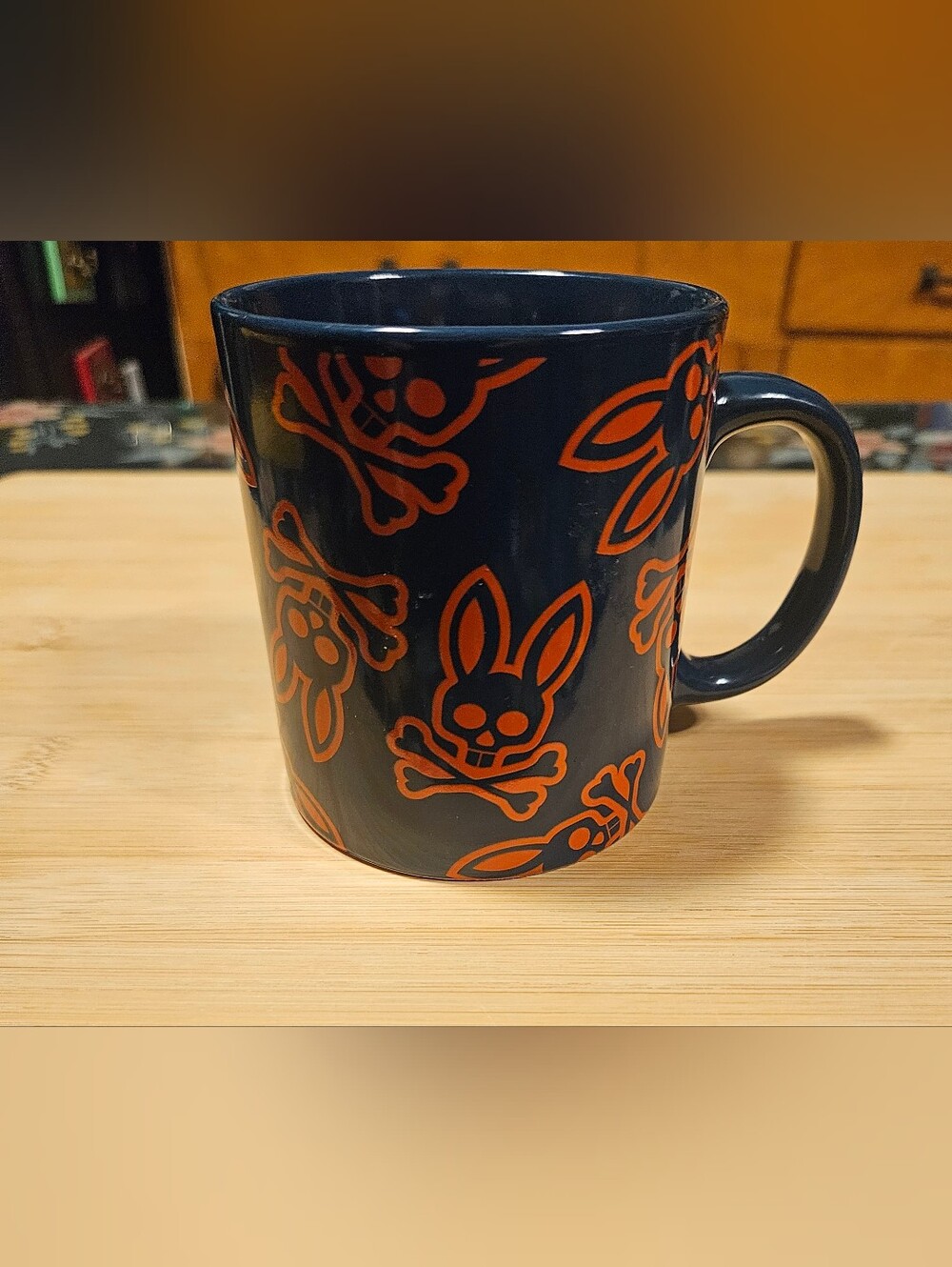 Psycho Bunny Navy Mug with Orange Skull-Bunny Motif
